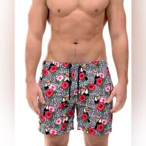 Franks Broadbeach Quick dry Tropical Toucan floral leopard swim trunks shorts M